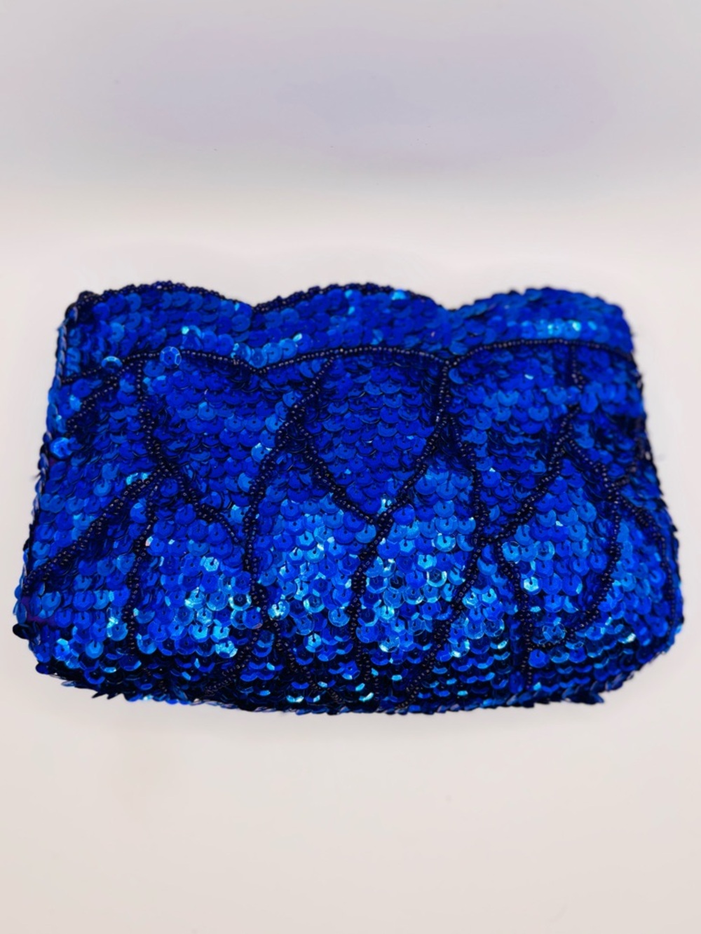 Vintage La Regale Blue Sequin Beaded Evening Bag Glam Y2K Purse